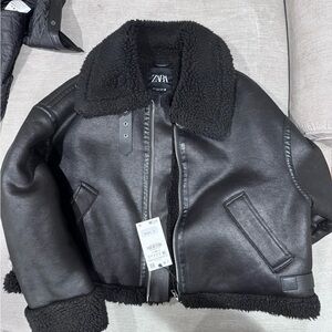 Zara Black Faux Shearling Jacket - Size M - NWT